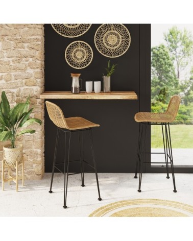 Chaise de bar 76 cm en résine tressée marron (lot de 2)