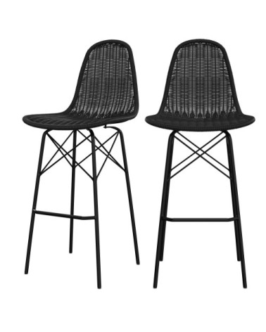 Chaise de bar 76 cm en résine tressée noire (lot de 2)