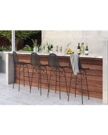 Chaise de bar 76 cm en résine tressée noire (lot de 2)