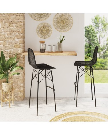 Chaise de bar 76 cm en résine tressée noire (lot de 2)