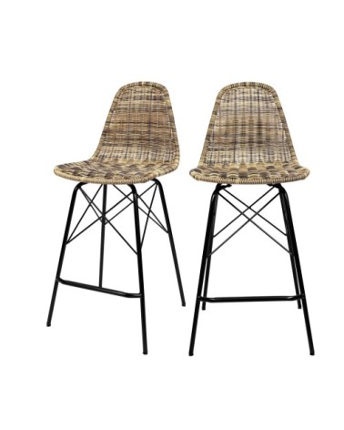 Chaise de bar 63 cm en résine tressé marron (lot de 2)