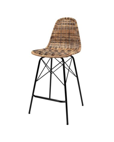 Chaise de bar 63 cm en résine tressé marron (lot de 2)