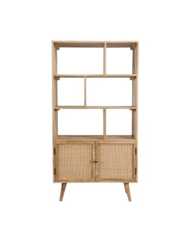 Etagère 6 niches 2 portes en cannage et bois de manguier