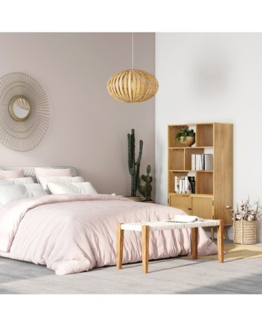 Etagère 6 niches 2 portes en cannage et bois de manguier