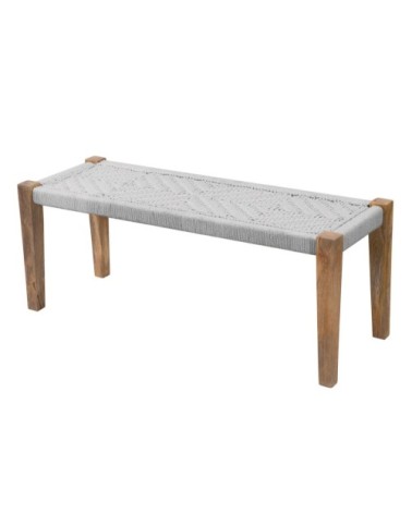 Banc en bois et corde tressée blanche
