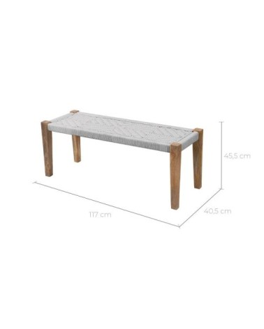 Banc en bois et corde tressée blanche
