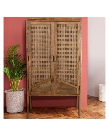 Armoire en cannage et bois 2 portes