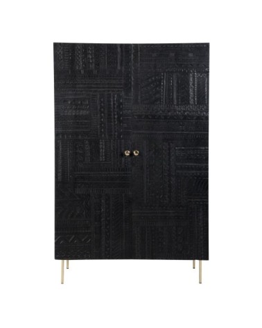 Armoire gravée en bois noir et métal doré