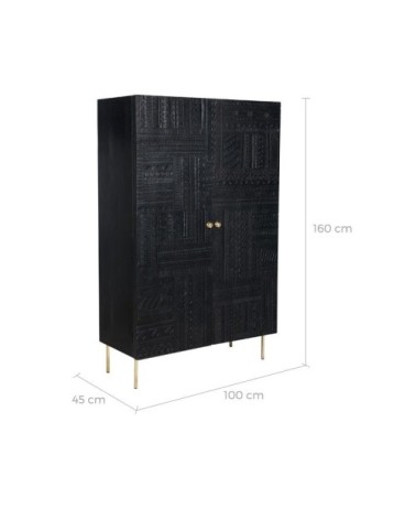 Armoire gravée en bois noir et métal doré