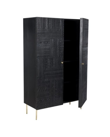 Armoire gravée en bois noir et métal doré