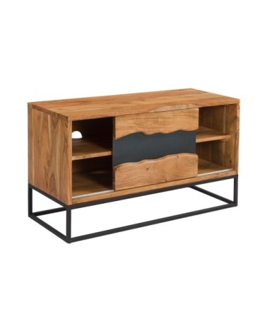 Meuble TV en bois d'acacia et métal 90 cm