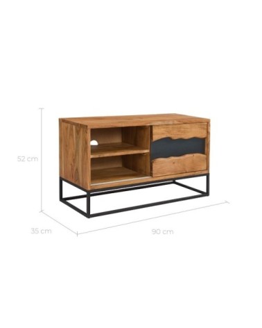 Meuble TV en bois d'acacia et métal 90 cm