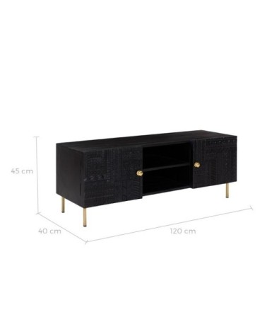 Meuble TV en bois gravé et métal 120 cm