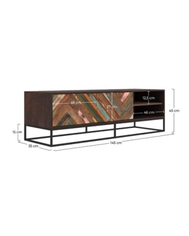 Meuble TV en bois d'acacia et bois recyclé 145 cm