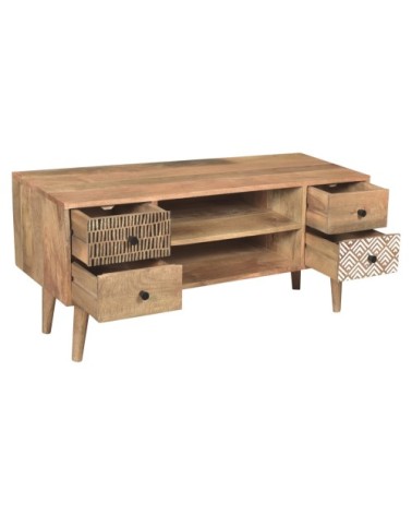 Meuble TV en bois de manguier à motifs 117 cm