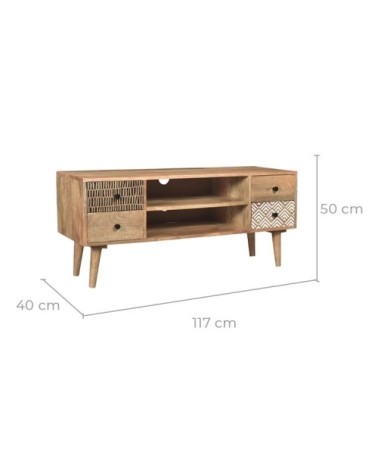 Meuble TV en bois de manguier à motifs 117 cm