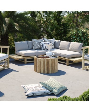 Table basse de jardin ronde en rondins de teck D70 cm