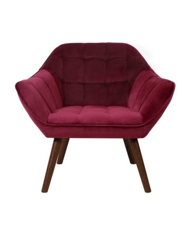 Fauteuil en velours bordeaux avec accoudoirs