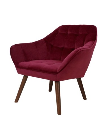 Fauteuil en velours bordeaux avec accoudoirs