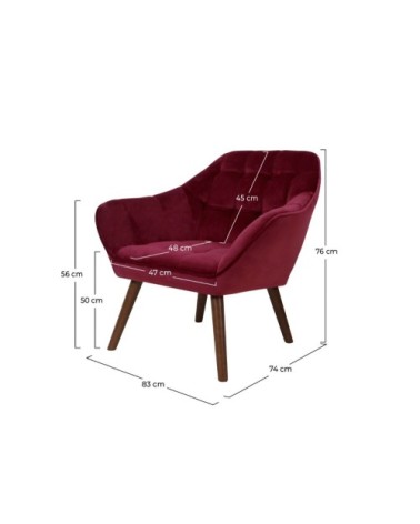 Fauteuil en velours bordeaux avec accoudoirs