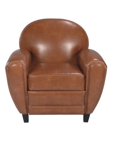 Fauteuil camel en croute de cuir enduite