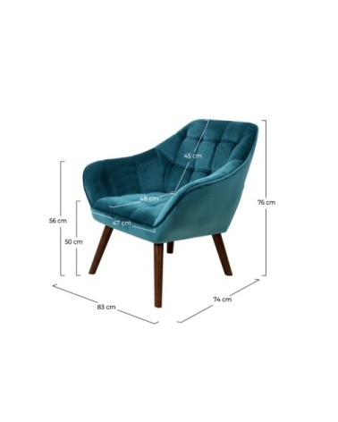 Fauteuil en velours turquoise avec accoudoirs