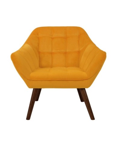 Fauteuil en velours jaune avec accoudoirs