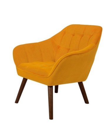 Fauteuil en velours jaune avec accoudoirs