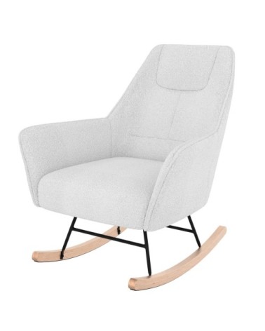 Rocking-chair blanc effet laine bouclette en tissu