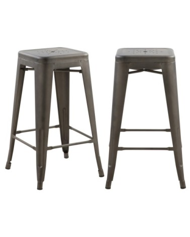 Tabouret de bar mi-hauteur 66 cm en métal gris mat (x2)