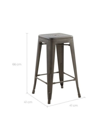 Tabouret de bar mi-hauteur 66 cm en métal gris mat (x2)