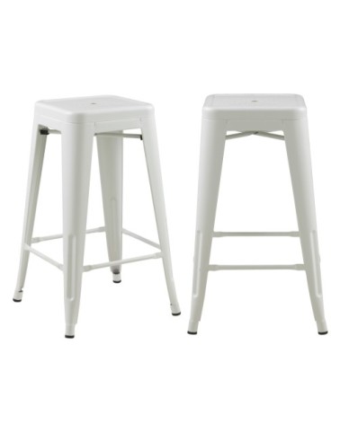 Tabouret de bar mi-hauteur 66 cm en métal blanc mat (x2)