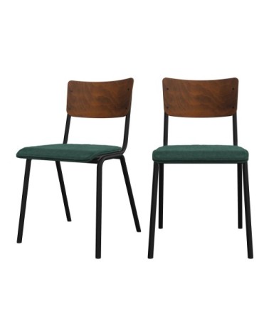 Chaise en bois foncé et velours vert (lot de 2)