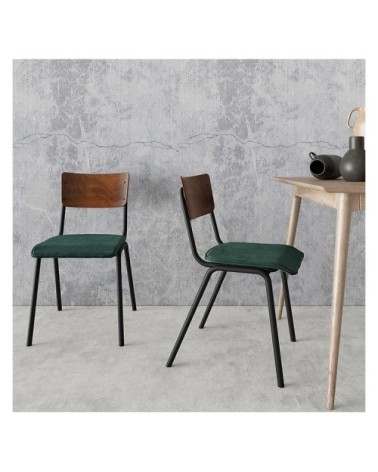 Chaise en bois foncé et velours vert (lot de 2)