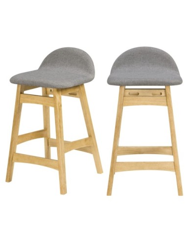 Tabouret de bar mi-hauteur 64 cm en tissu gris (lot de 2)