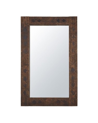 Miroir rectangulaire avec encadrement en bois gravé marron 160x100