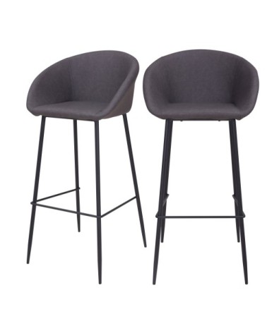 Chaise de bar 75cm en cuir synthétique gris foncé (lot de 2)