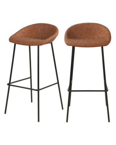 Chaise de bar 75 cm en simili cuir camel (lot de 2)