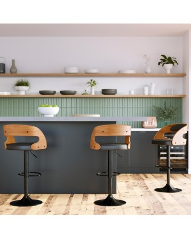 Chaise de bar réglable 62/84 cm en cuir synthétique noir