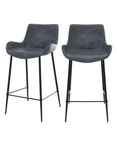Chaise de bar mi-hauteur cuir synthétique gris foncé 65cm (x2)