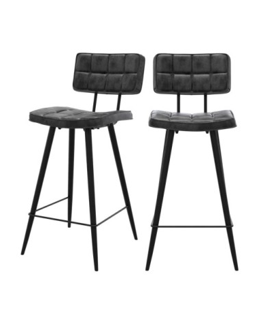 Chaise de bar mi-hauteur 65 cm capitonnée gris/noir (x2)