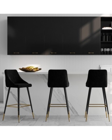 Chaise de bar 77.5 cm en velours noir (lot de 2)