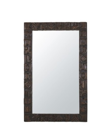 Miroir rectangulaire encadrement en bois marron gravé 160x101