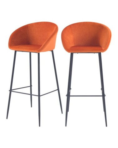 Chaise de bar 75 cm en velours orange (lot de 2)