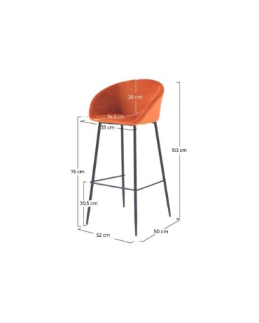 Chaise de bar 75 cm en velours orange (lot de 2)