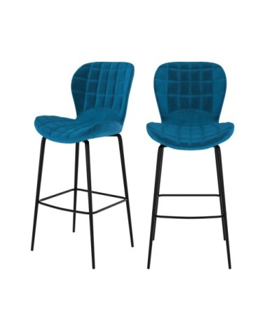 Chaise de bar 75 cm en velours bleu (lot de 2)