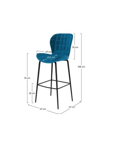 Chaise de bar 75 cm en velours bleu (lot de 2)