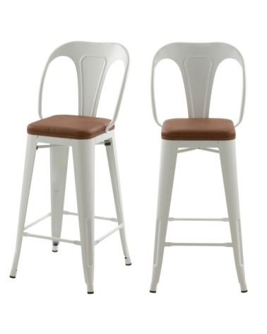 Chaise de bar mi-hauteur blanche et marron 66 cm (lot de 2)