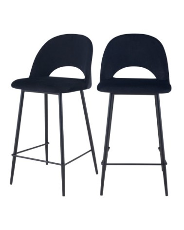 Chaise de bar mi-hauteur 65 cm en velours noir (lot de 2)
