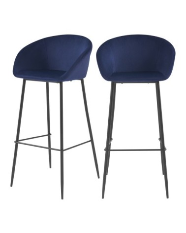 Chaise de bar 75 cm en velours bleu (lot de 2)